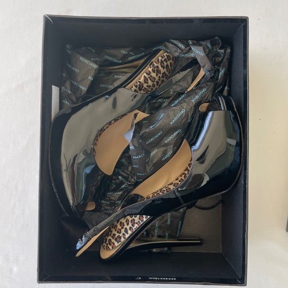 Marciano Black Patent Prep Toe Pump Slingback Heels Women’s Size 8M/38 EXC - Picture 14 of 16